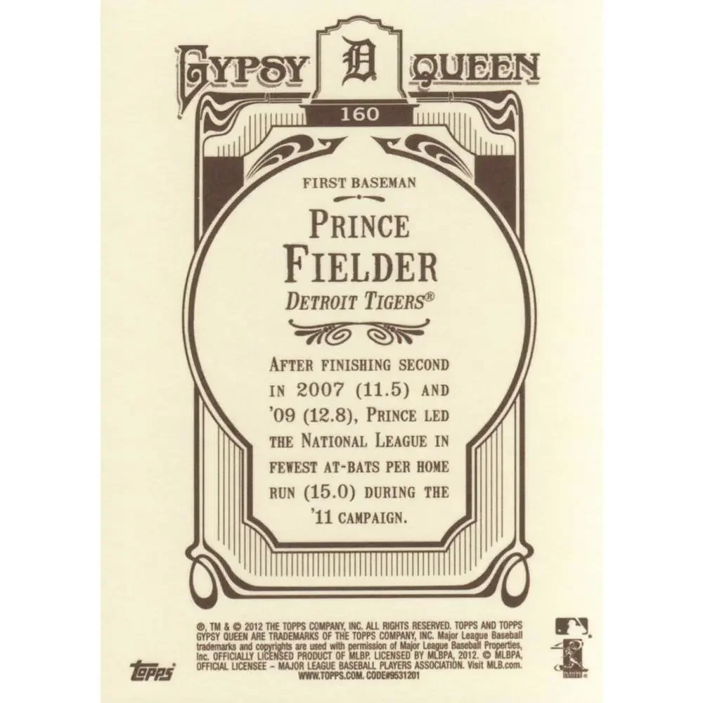 2012 Topps Gypsy Queen Prince Fielder # 160 Detroit Tigers